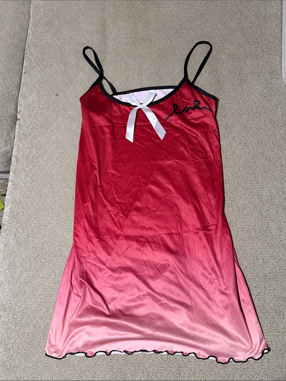 Red Ombre Satin Slip Nightdress with 'Love' Detail